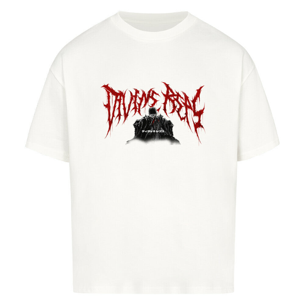 White oversized heavyweight tee, flat front view with red Divine Reps chest logo