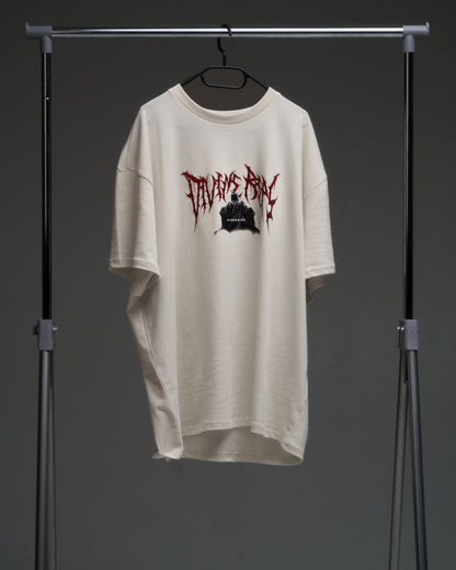 Natural raw Guts armor tee on a rack - front view with red Divine Reps chest logo